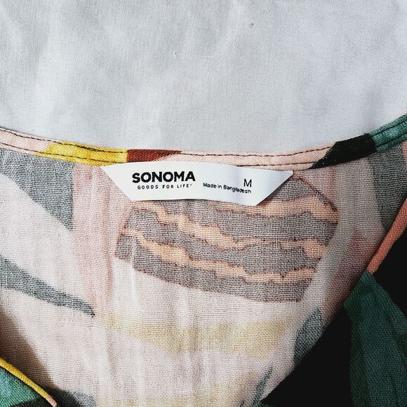 Sonoma Womens Button Up Blouse Multi-Color Size Medium 100% Cotton Short Sleeve - Picture 6 of 14